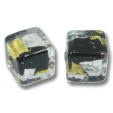 2 Murano Glass Midnight Treasure 8mm Cube Beads
