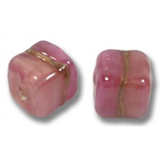 2  Murano Glass Rose Ruby Aventurine Satin 8mm Cube Beads