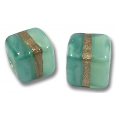 2 Murano Glass Mint Aquamarine Aventurine Satin 8mm Cube Beads