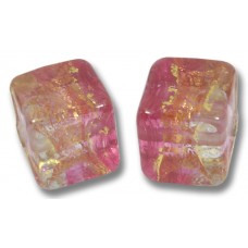 2 Murano Glass Ruby Gold Foiled Band Clear 8mm Cube Beads