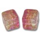 2 Murano Glass Ruby Gold Foiled Band Clear 8mm Cube Beads