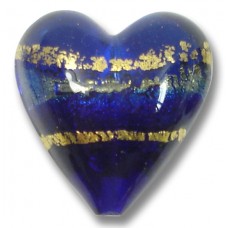 1 Murano Glass Sapphire Gold foiled Band 20mm Heart