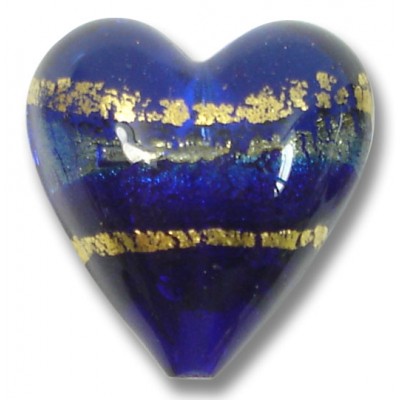 1 Murano Glass Sapphire Gold foiled Band 20mm Heart