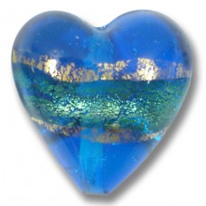 1 Murano Glass Turquoise Blue Goldfoil Band 20mm Heart