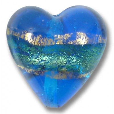 1 Murano Glass Turquoise Blue Goldfoil Band 20mm Heart