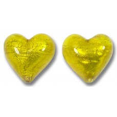2 Murano Glass Ginger Spice Yellow Gold Foiled 14mm Heart Beads