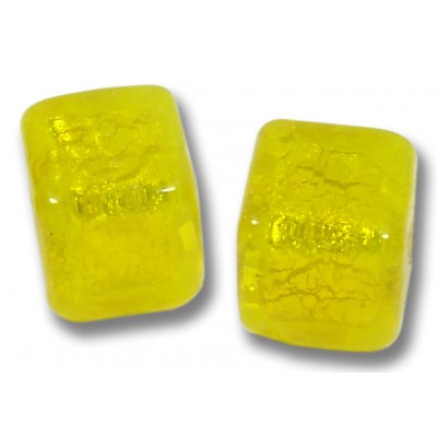 2 Murano Glass Ginger Spice Yellow Gold Foiled 8mm Cube Beads