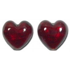 2  Murano Glass Dark Ruby Gold Foiled 14mm Heart Beads