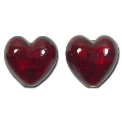 2  Murano Glass Dark Ruby Gold Foiled 14mm Heart Beads