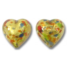 2 Murano Glass Arlechino Gold Foiled 12mm Heart Beads