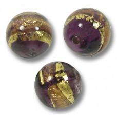 10 Murano Glass 10mm Amethyst Gold Foiled Band Round Beads