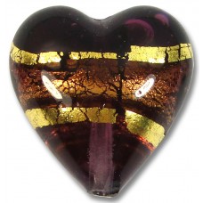 1 Murano Glass Amethyst Goldfoil Band 18mm Heart