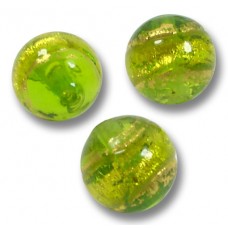 10 Murano Glass 10mm Erba Green Gold Foiled Band Round Beads