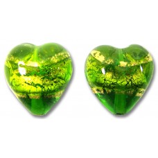 2 Murano Glass Erba Green Gold Foiled Band 12mm Hearts 