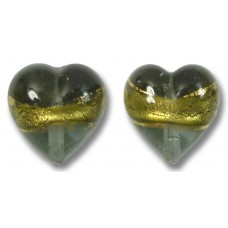 2 Murano Glass Black Diamond Gold Foiled Band Band 12mm Hearts 