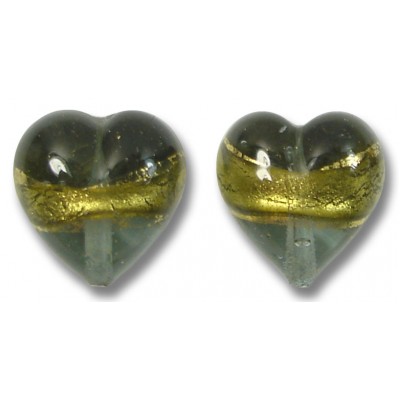 2 Murano Glass Black Diamond Gold Foiled Band Band 12mm Hearts 