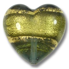 1 Murano Glass Black Diamond Gold Foiled Band 20mm Heart