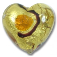 1 Murano Glass Gold Foiled Miro Topaz 20mm Heart Bead