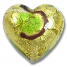 1 Murano Glass Gold Foiled Miro Emerald 20mm Heart Bead