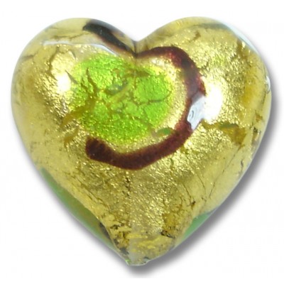 1 Murano Glass Gold Foiled Miro Emerald 20mm Heart Bead