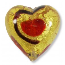 1 Murano Glass Gold Foiled Miro Ruby 20mm Heart Bead
