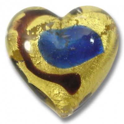 1 Murano Glass Gold Foiled Miro Sapphire 20mm Heart Bead