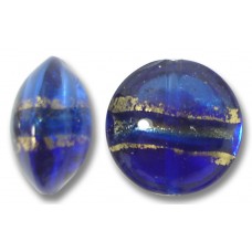 1 Murano Glass Sapphire Blue Gold Foiled Band 14mm Lentil