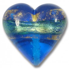 1 Murano Glass Turquoise Blue Goldfoil Band 30mm Heart