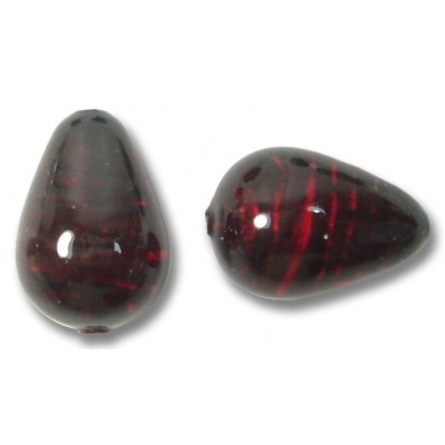 1 Murano Glass darkest Ruby Silverfoil 14mm Drop Bead