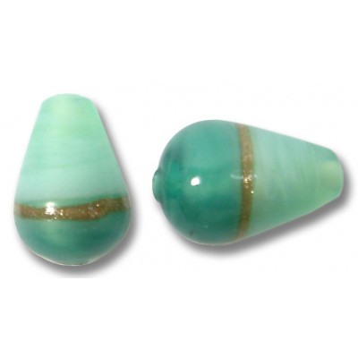 1 Murano Glass Mint/ Aquamarine Aventurine 14mm Drop Bead 1 Murano Glass Mint/ Aquamarine Aventurine 14mm Drop Bead
