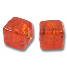 2 Murano Glass Gold Foiled Arancio 8mm Cube Beads