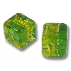 2 Murano Glass Erba Green Gold Foiled Band 8mm Cube Beads