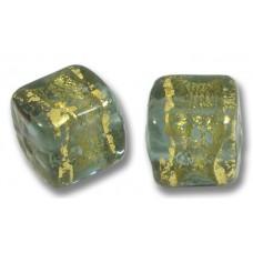 2 Murano Glass Black Diamond Gold Foiled Band 8mm Cube Beads