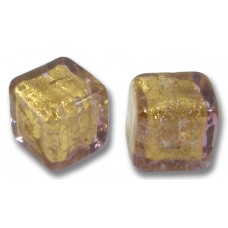 2 Murano Glass Chocolate Amethyst Gold Foiled 8mm Cube Beads