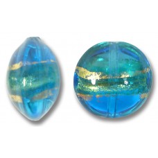 1 Murano Glass Turquoise Blue Gold Foiled Band 14mm Lentil