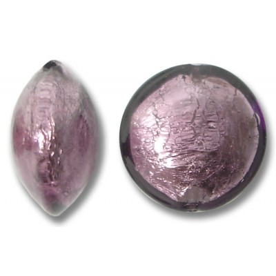1 Murano Glass Mid Amethyst Silverfoil 14mm Lentil