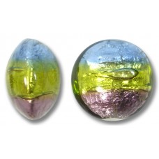 1 Murano Glass 14mm Sapphire Lime and Amethyst Tricolour Silver Foiled Lentil Bead