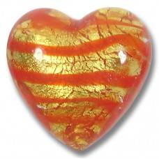 1 Murano Glass Gold Foiled Red Spiralina 20mm Heart