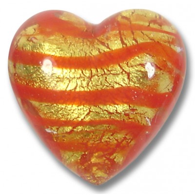 1 Murano Glass Gold Foiled Red Spiralina 20mm Heart