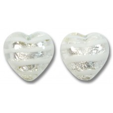 2 Murano Glass Silver Foiled White Spiralina 12mm Heart Beads 2 Murano Glass Silver Foiled White Spiralina 12mm Heart Beads