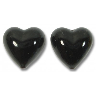 2 Murano Glass Black 14mm Murano Glass Hearts