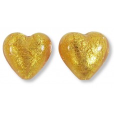 2 Murano Glass Light Pink Gold Foiled 14mm Heart Beads.