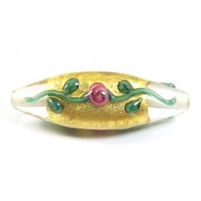 1 Clear Glass Triangular 30mm Long Bead with White Lining with Goldfoil Band and Flower Detail 1 Clear Glass Triangular 30mm Long Bead with White Lining with Goldfoil Band and Flower Detail