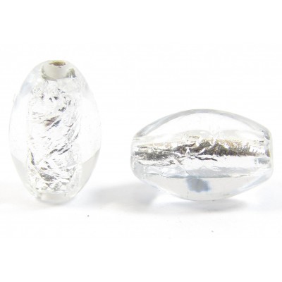 1 Czech Glass Silver Foiled Oval Bead Clear