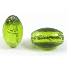 1 Czech Glass Silver Foiled Oval Bead Green