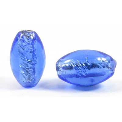 1 Czech Glass Silver Foiled Oval Bead Sapphire Blue