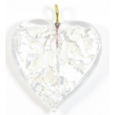  1 Silver Foiled Flat Crystal Clear Glass Heart Pendant with Goldtone Hanging Loop