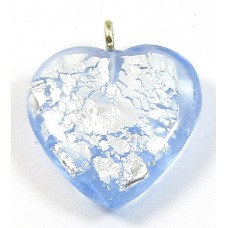  1 Small Light Sapphire-Silverfoil Heart with Silvertone Hanging Loop