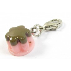 1 Resin Clip On Charm Strawberry Blancmange with Chocolate Topping