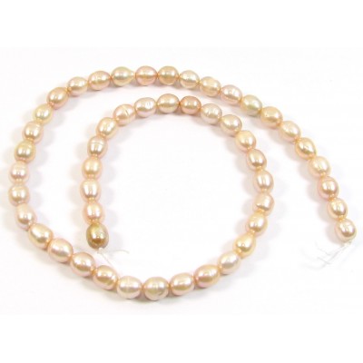 1 Strand Peach Rice Shape Freshwater Pearls approx. 7 mm.